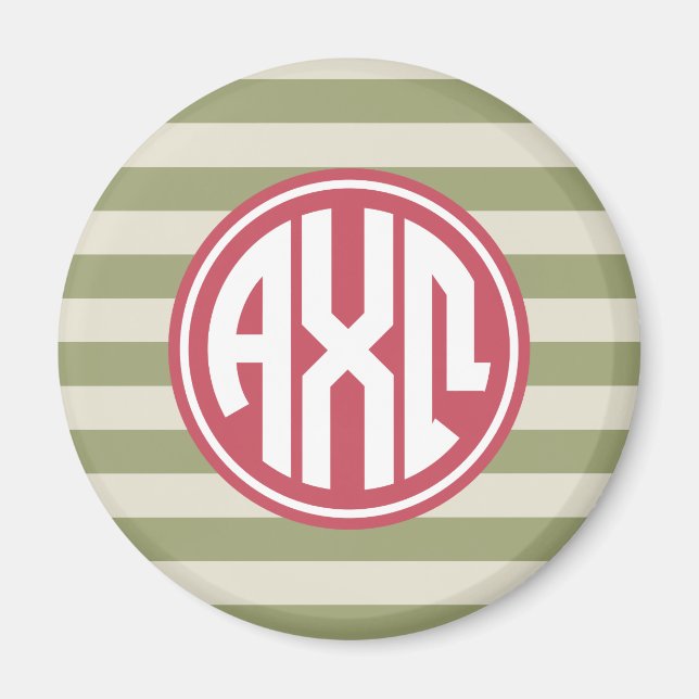 Imán Alpha Chi Omega | Patrón de franja de monograma (Frente)