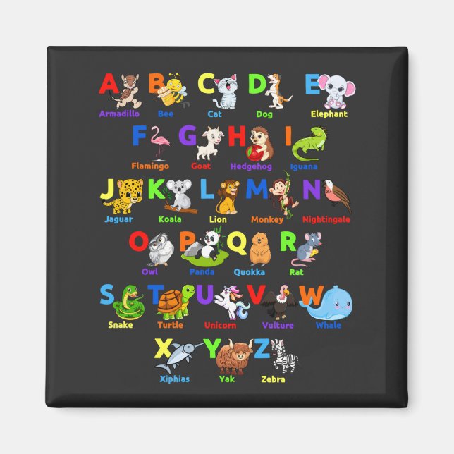 Imán Alphabet Animal ABCs Learning Square Magnet (Frente)