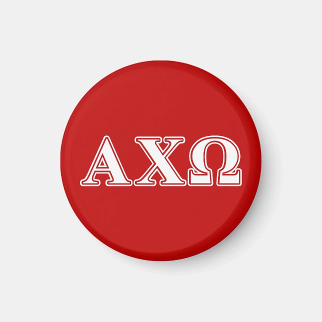 Imán Alphi Chi Omega Letras Blancas y Rojas (Frente)