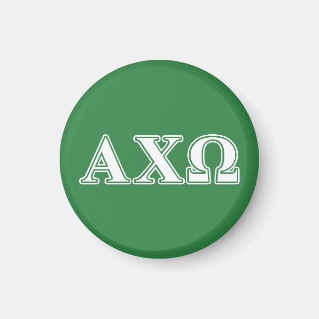 Imán Alphi Chi Omega Letras Blancas y Verdes (Frente)