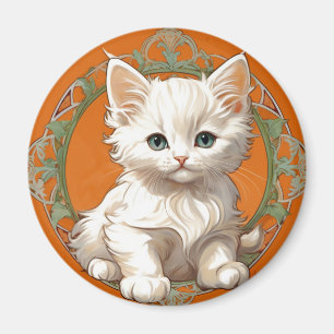 Imán Alphonse Mucha Art Nouveau Gatito Blanco