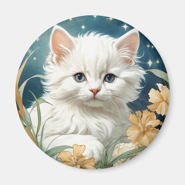 Imán Alphonse Mucha Art Nouveau Kitten (Frente)