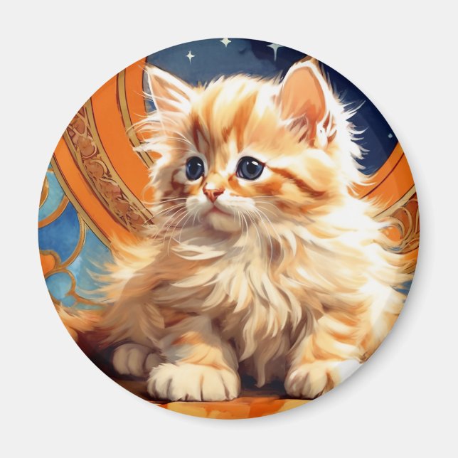 Imán Alphonse Mucha Art Nouveau Naranja Cat (Frente)
