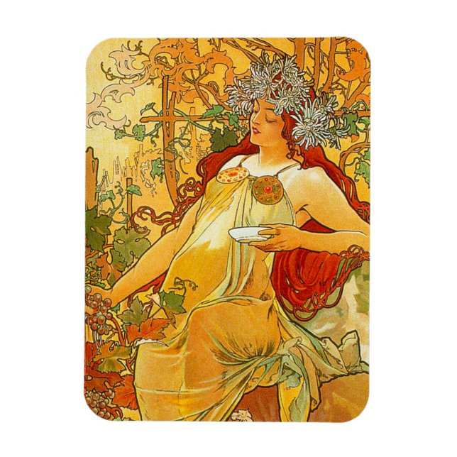 Imán Alphonse Mucha Art Nouveau Otoño (Vertical)
