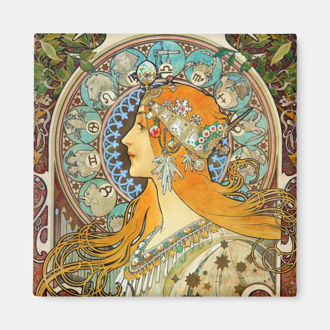 Imán Alphonse Mucha Art Nouveau Zodiac (Frente)