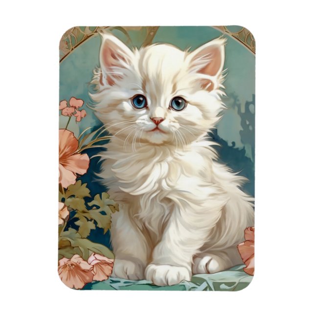 Imán Alphonse Mucha Estilo Gato Blanco (Vertical)