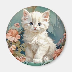 Imán Alphonse Mucha Estilo Gato Blanco