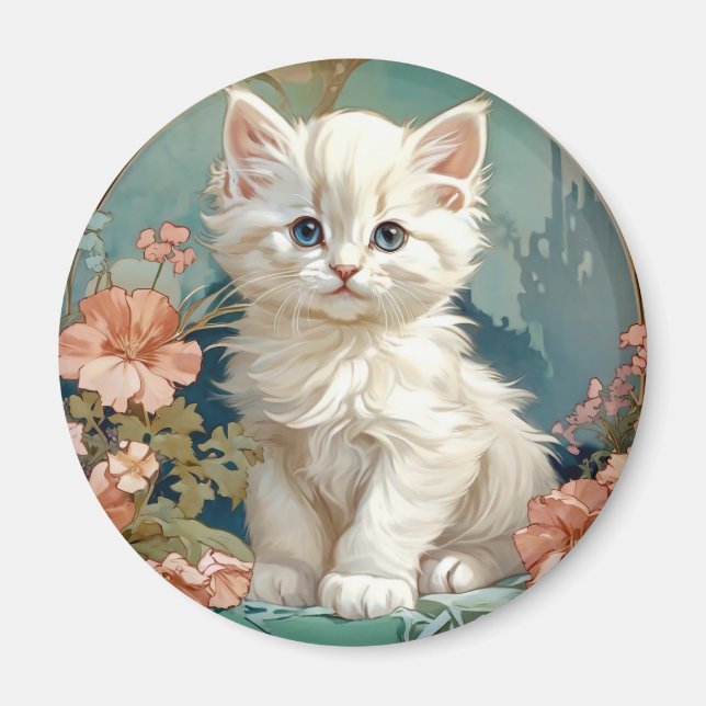 Imán Alphonse Mucha Estilo Gato Blanco (Frente)