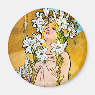 Imán Alphonse Mucha - Lily - Frontera Blanca