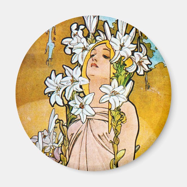 Imán Alphonse Mucha - Lily - Frontera Blanca (Frente)