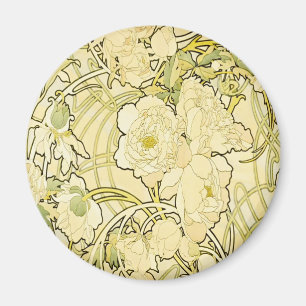 Imán Alphonse Mucha Peonías Patrón Floral Art Nouveau
