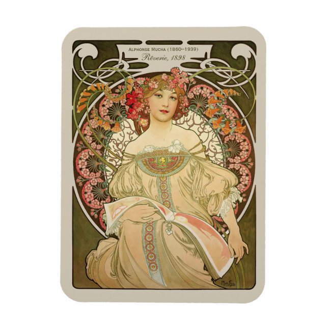 Imán Alphonse Mucha Rêverie Daydream CC0878 Art Nouveau (Vertical)