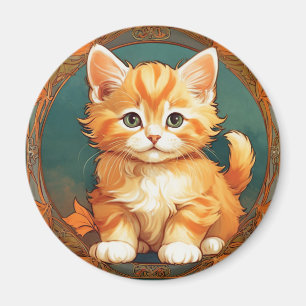 Imán Alphonse Mucha Style Naranja Cat