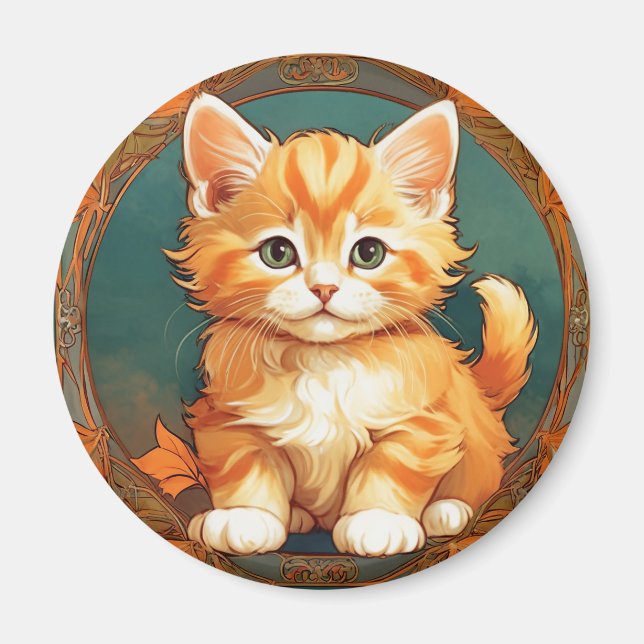 Imán Alphonse Mucha Style Naranja Cat (Frente)