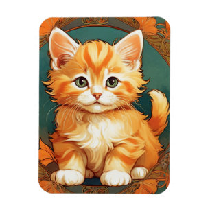 Imán Alphonse Mucha Style Naranja Cat