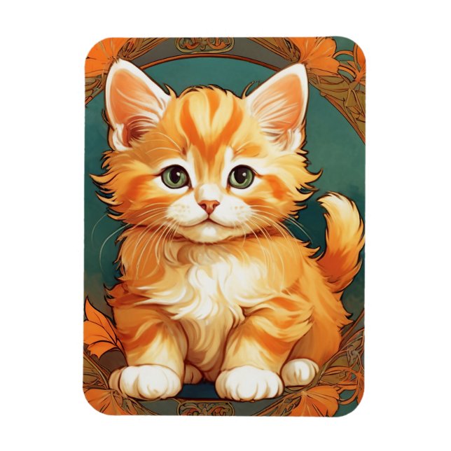 Imán Alphonse Mucha Style Naranja Cat (Vertical)