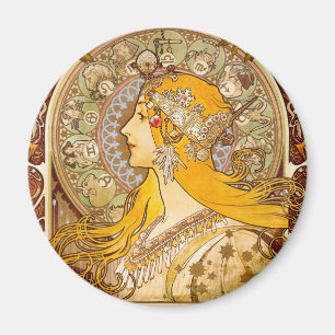 Imán Alphonse Mucha Zodiaco Art Nouveau Decoración Vint