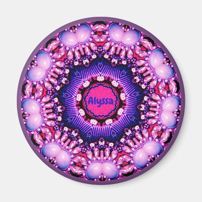 Imán ALYSSA ~ Fractal del patrón Gems personalizado ~ (Frente)