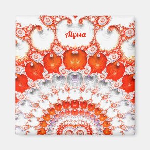 Imán ALYSSA ~ Patrón abstracto ~ Blanco Naranja rojo~