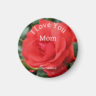 Imán Ama Mamá Rosa Roja Flor Personalizada