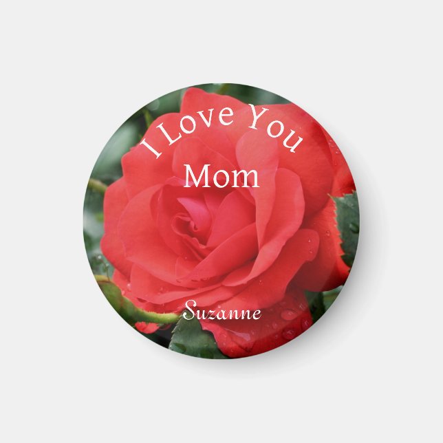 Imán Ama Mamá Rosa Roja Flor Personalizada (Frente)