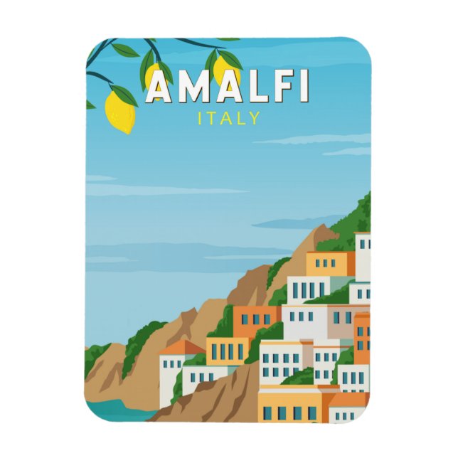 Imán Amalfi Italia Retro Viaje Art Vintage (Vertical)