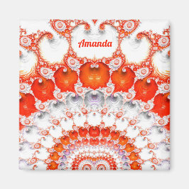 Imán AMANDA ~ Modelo abstracto ~ Blanco Naranja rojo~