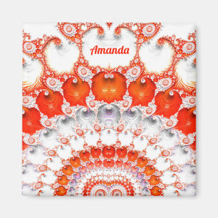 Imán AMANDA ~ Modelo abstracto ~ Blanco Naranja rojo~