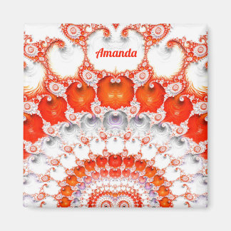 Imán AMANDA ~ Modelo abstracto ~ Blanco Naranja rojo~