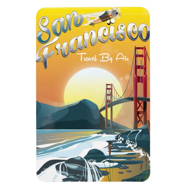 Imán Amanecer Dorado de San Francisco "Viaja por aire" (Vertical)