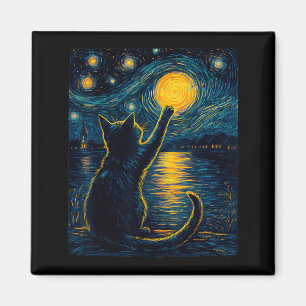 Imán Amante de Gatos Negros Noche Estrellada Vincent Va