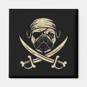 Imán Amante de perros pug pirata vintage huesos cruzado