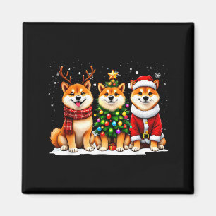 Imán Amante del perro retro de Navidad Shiba Inu Santa