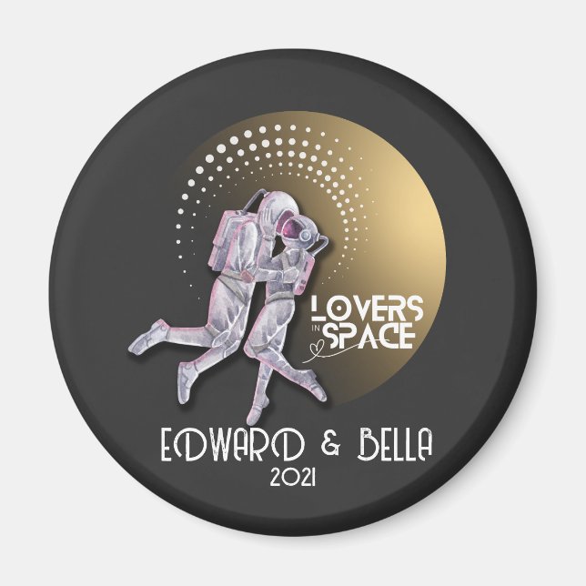 Imán Amantes Astronautas Besándose en el Espacio con Pl (Frente)