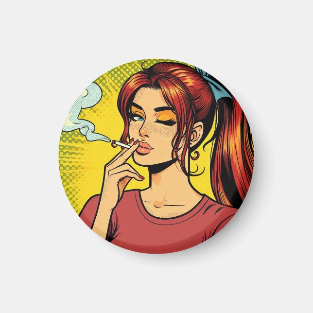 Imán Amantes de fumar | Arte pop | Chica fumadora | Cig (Frente)