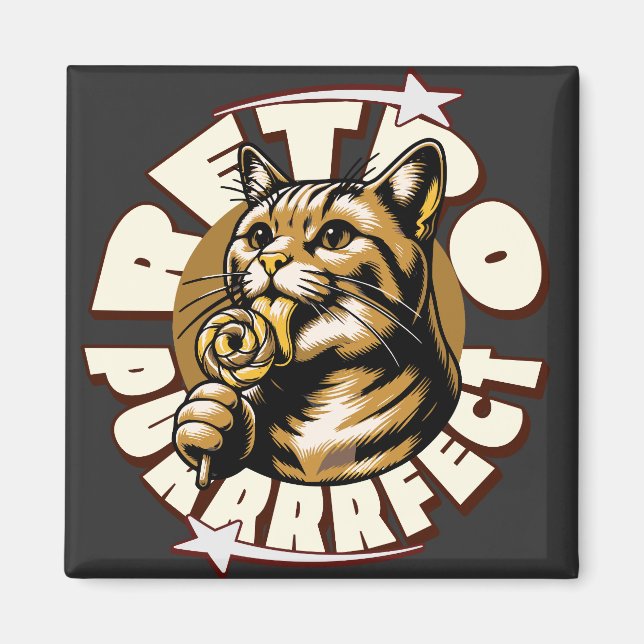 Imán Amantes de gatos lindos piruleta retro (Frente)