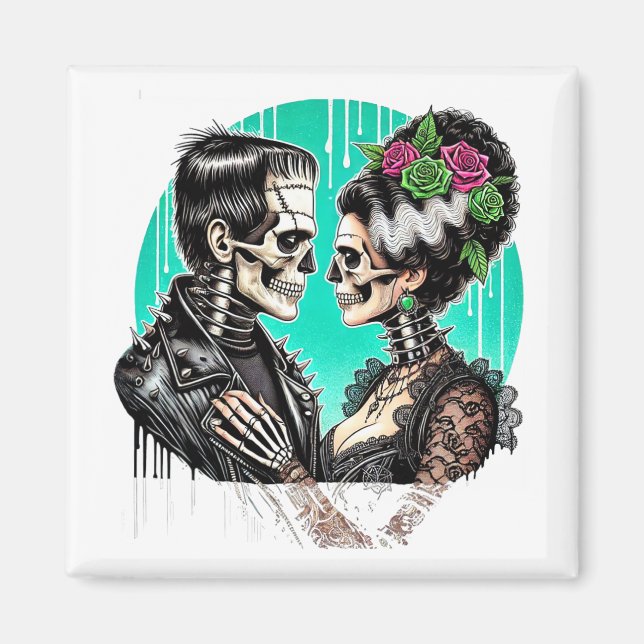 Imán Amantes de Halloween Frankenstein Esqueleto Para H (Frente)