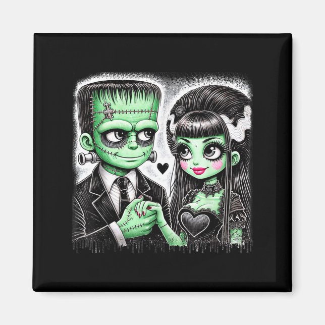 Imán Amantes de Halloween Frankenstein Esqueleto para H (Frente)