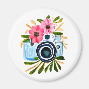 Imán Amantes de la Fotografía Cámara Vintage y Flores