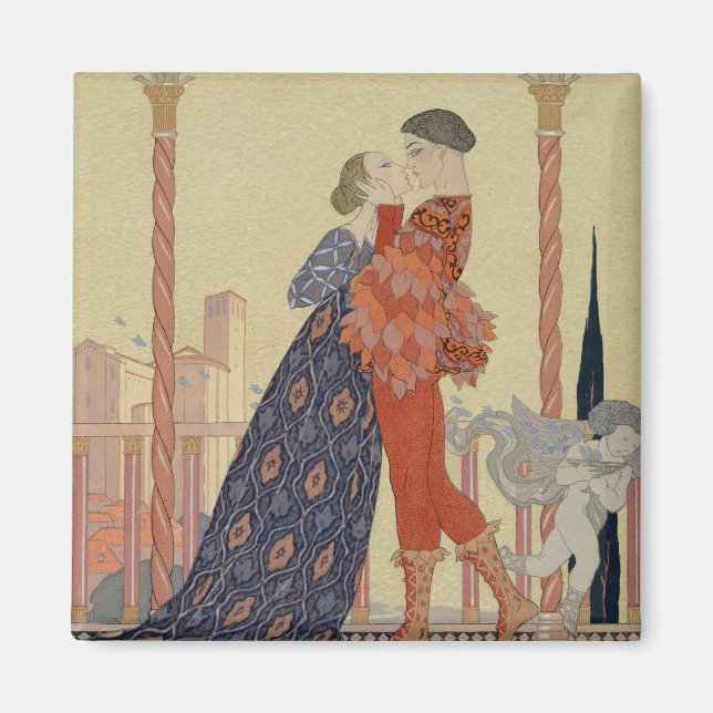 Imán Amantes de un balcón (con papel) (Frente)