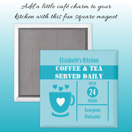 Imán Amantes del café nombre personalizado blanco azul