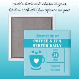 Imán Amantes del café nombre personalizado blanco azul