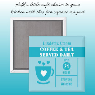 Imán Amantes del café nombre personalizado blanco azul