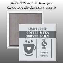 Imán Amantes del café nombre personalizado blanco gris