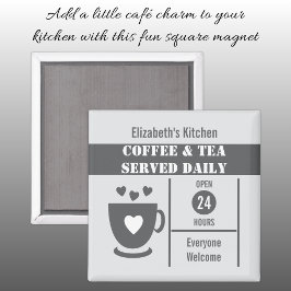 Imán Amantes del café nombre personalizado blanco gris