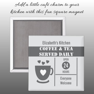 Imán Amantes del café nombre personalizado blanco gris