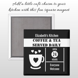 Imán Amantes del café nombre personalizado blanco negro