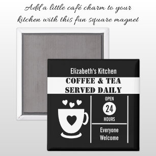 Imán Amantes del café nombre personalizado blanco negro