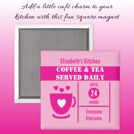 Imán Amantes del café nombre personalizado blanco rosa