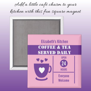 Imán Amantes del café nombre personalizado rosa púrpura